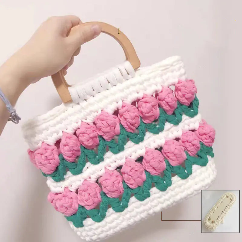 Crochet Knitting Tulips Handbags with Cloth Line Design