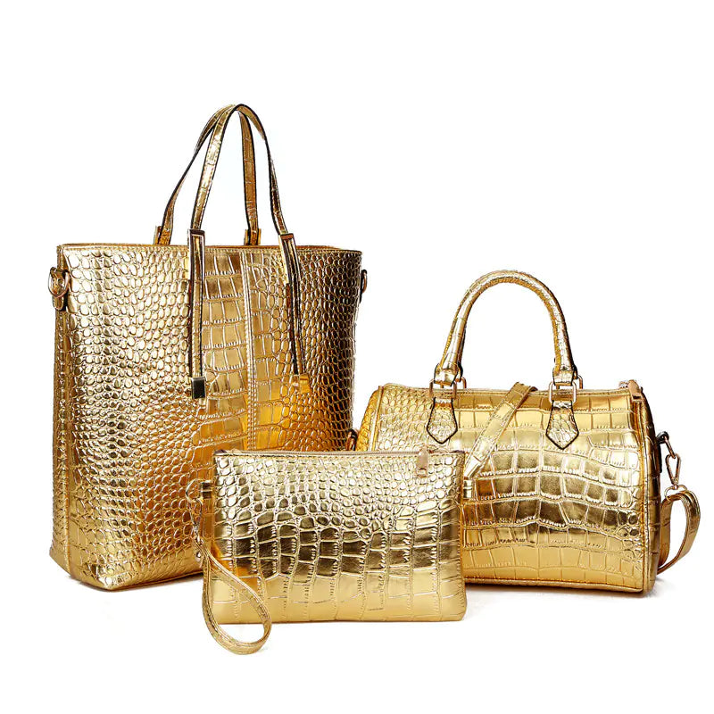 3-Piece Set of Stylish Crocodile Pattern Handbags