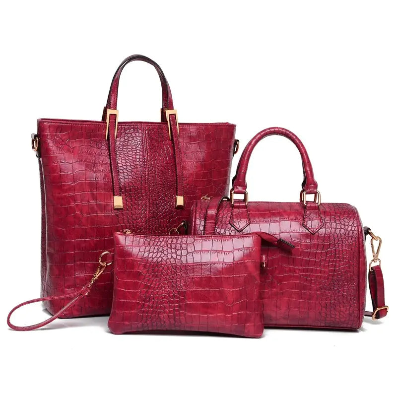 3-Piece Set of Stylish Crocodile Pattern Handbags