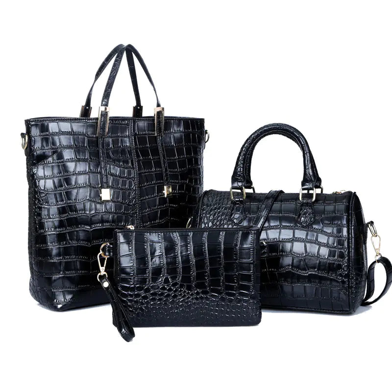 3-Piece Set of Stylish Crocodile Pattern Handbags