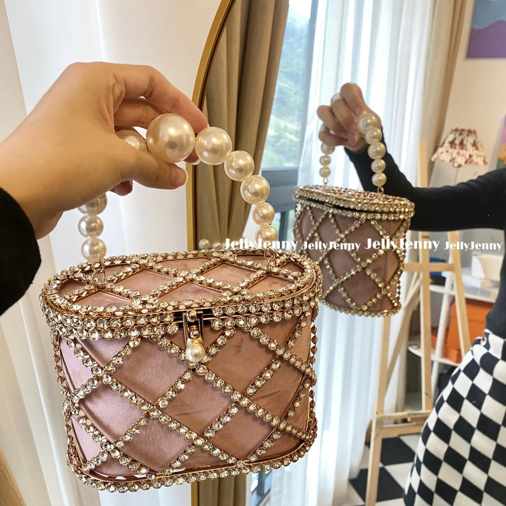 Diamond Studded Metal Basket Party Handbags Collection