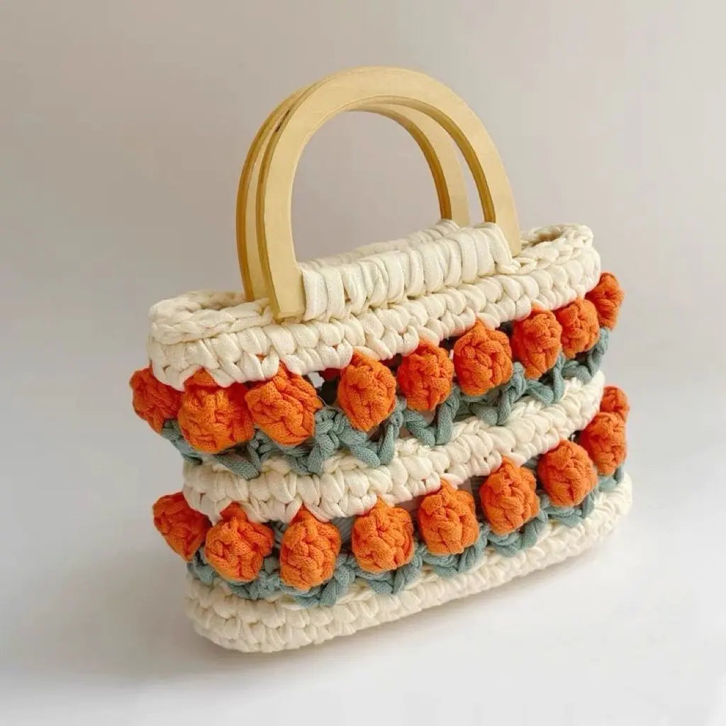 Crochet Knitting Tulips Handbags with Cloth Line Design